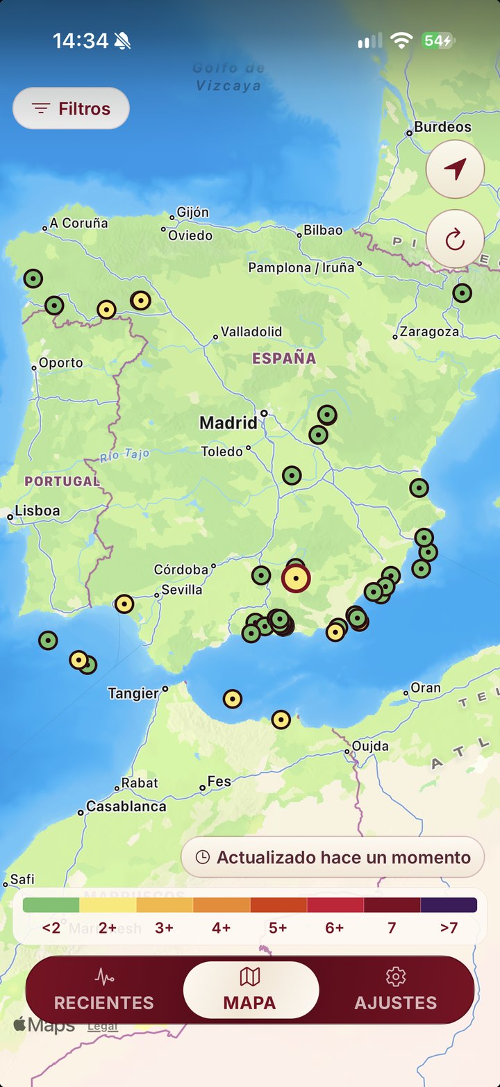 Mapa con los epicentros